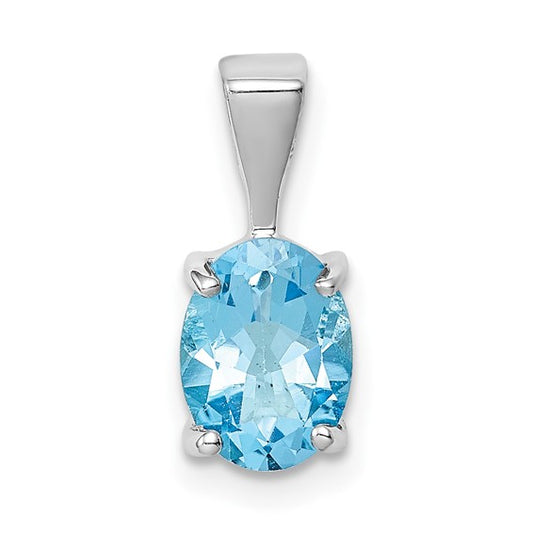 White Gold Filled Sterling Silver 1.4 Carat Oval Natural Blue Topaz Pendant
