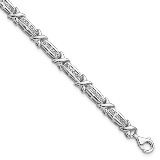 White Gold Filled Sterling Silver X O Diamond Bracelet