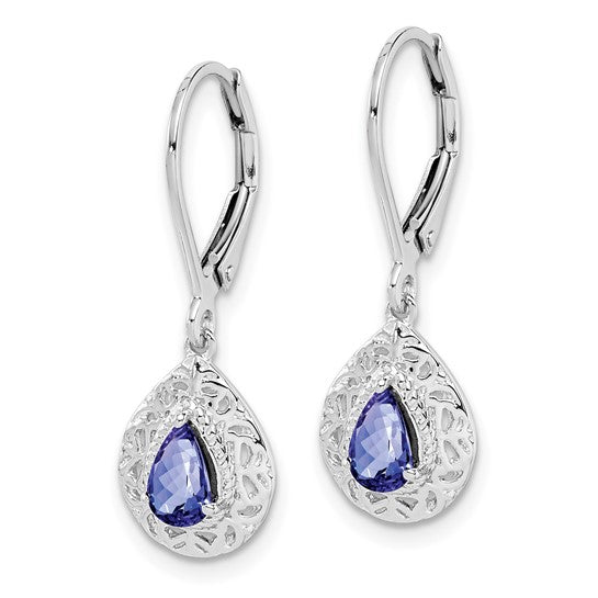 White Gold Filled Sterling Silver Natural Tanzanite Dangle Earrings