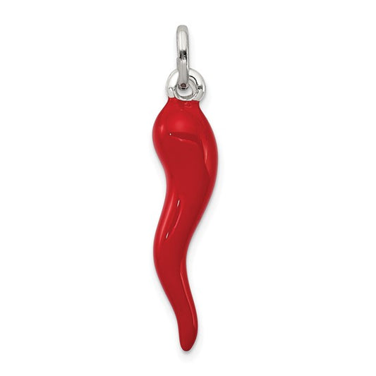 Sterling Silver Red Enameled Medium Italian Horn Pendant