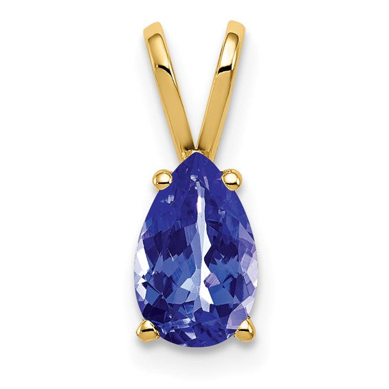 14K Yellow Gold 1 Carat Natural Tanzanite Pear Cut Pendant