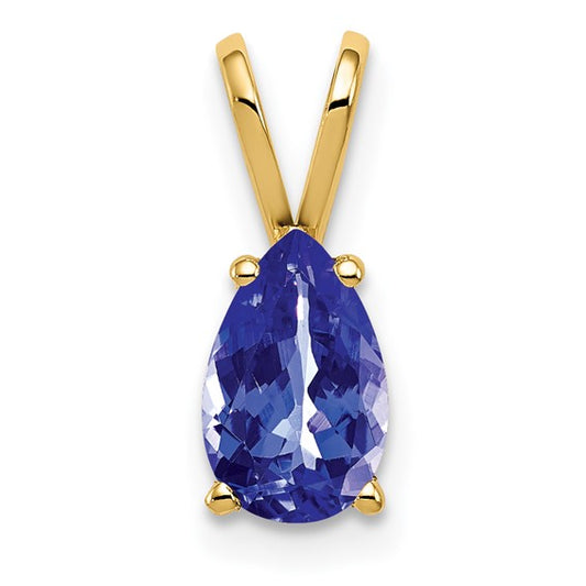 14K Yellow Gold 1 Carat Natural Tanzanite Pear Cut Pendant