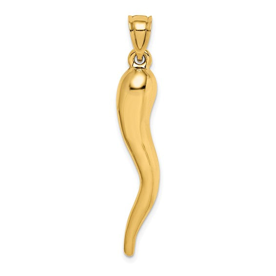 10K/14K Yellow/White Gold Large Italian Horn Hallow Pendant