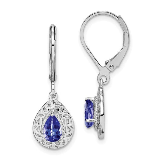 White Gold Filled Sterling Silver Natural Tanzanite Dangle Earrings