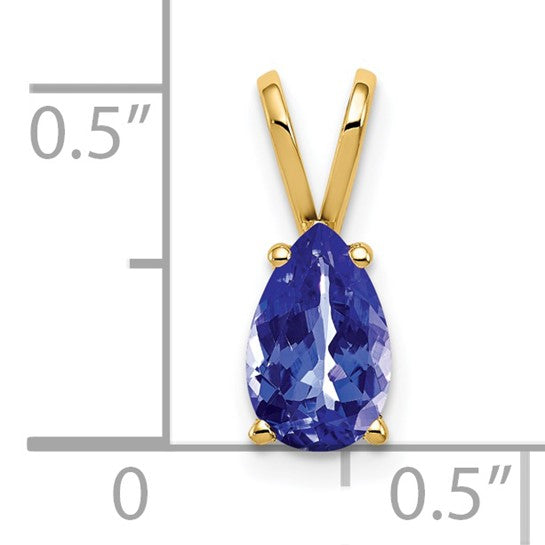 14K Yellow Gold 1 Carat Natural Tanzanite Pear Cut Pendant