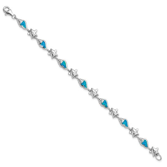 White Gold Filled Sterling Silver Sea Shell Lab Created Blue Opal Bracelet