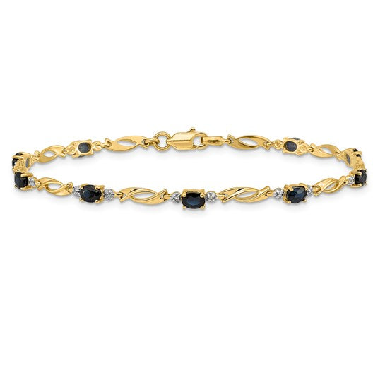 14K Yellow Gold White Gold Natural Sapphire & Diamond Fancy Bracelet