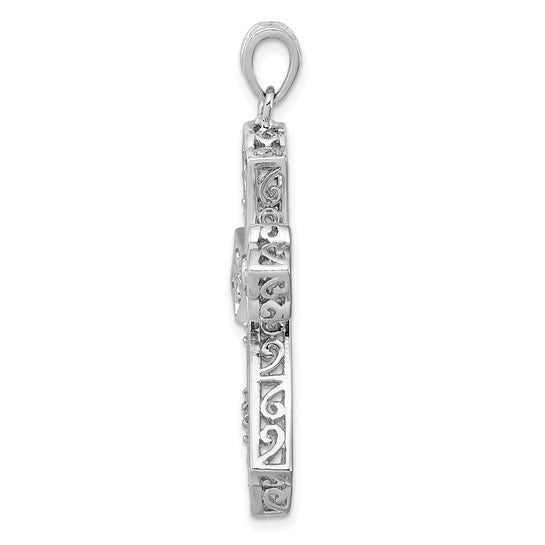 White Gold Filled Sterling Silver Diamond Accent Cross