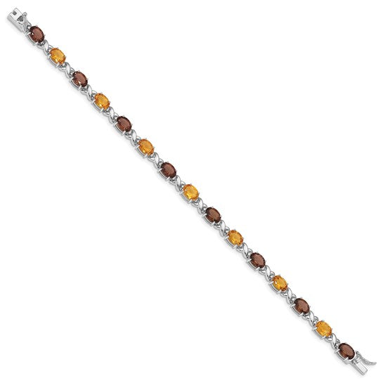 White Gold Plated Sterling Silver Natural Citrine, Smokey Quartz, & White Topaz Gemstone XO Bracelet