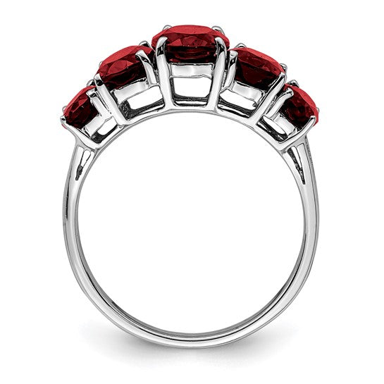 Sterling Silver 5 Stone 4.5 Carat Natural Garnet Ring