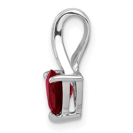 Sterling Silver Rhodium Plated Natural Garnet & Diamond Trillion Pendant