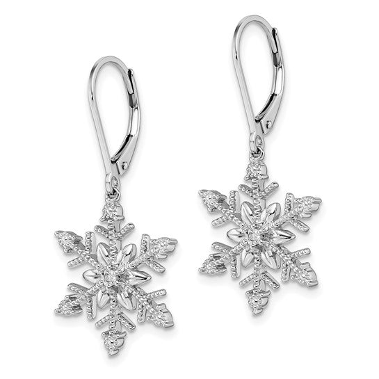 White Gold Filled Sterling Silver Diamond Snow Flake Winter Earrings