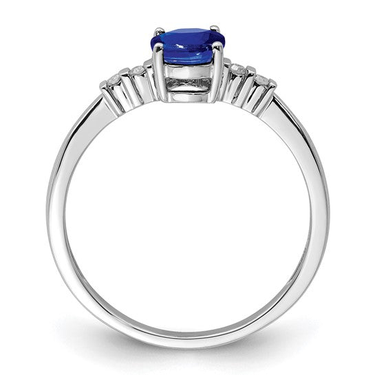 Sterling Silver Oval Stud Diamond & Natural Sapphire Ring