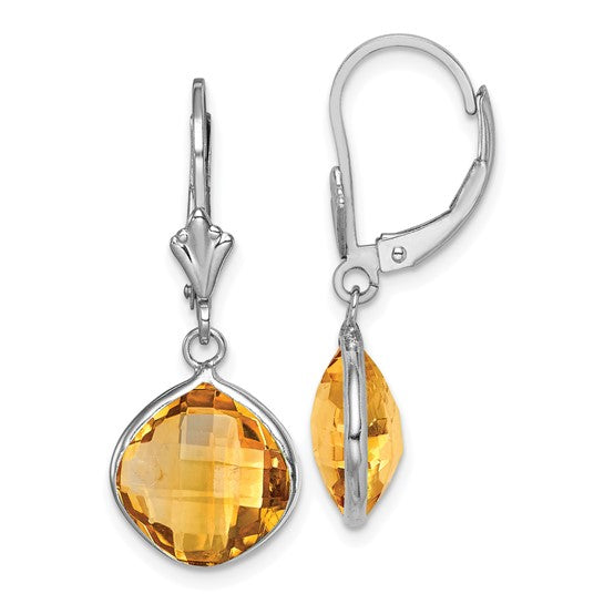 Sterling Silver White Gold Plated 4 Carat Natural Citrine Dangle Earrings
