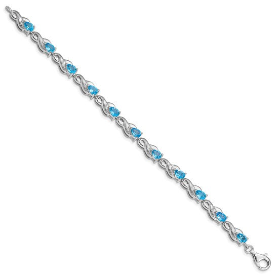 White Gold Filled Sterling Silver Natural 5 Carat Blue Topaz Ribbon Bracelet