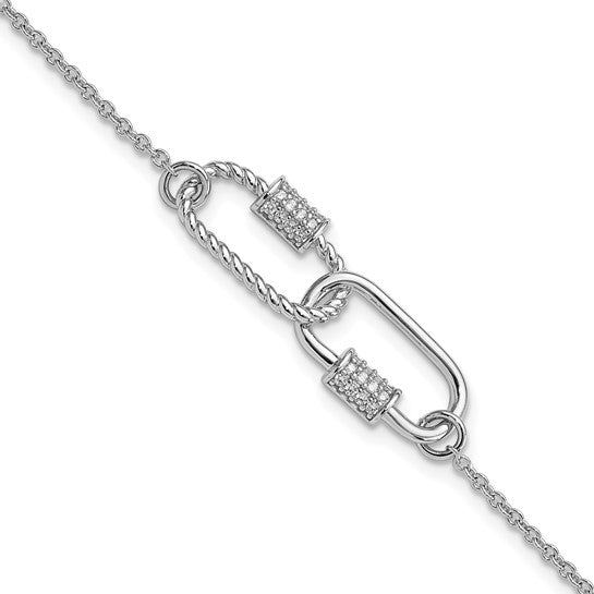 White Gold Filled Sterling Silver CZ Double Barrel Paperclip Bracelet