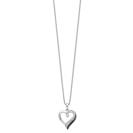 White Night White Gold Filled Sterling Silver Black & White Double Heart Chain & Pendant Set
