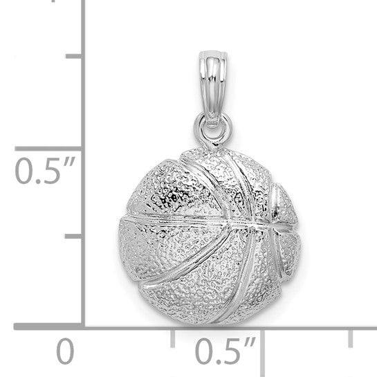 Sterling Silver White Gold Plated Basketball Pendant