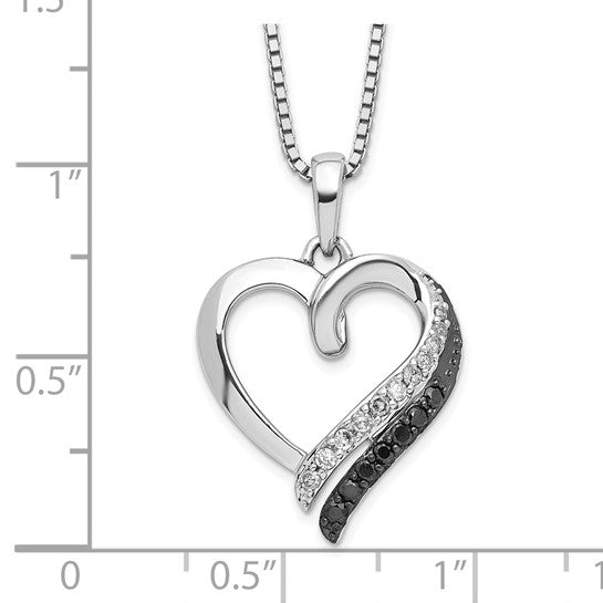 White Night White Gold Filled Sterling Silver Black & White Double Heart Chain & Pendant Set