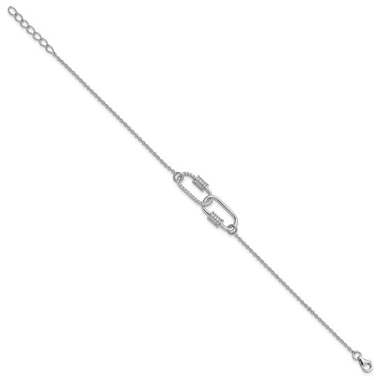 White Gold Filled Sterling Silver CZ Double Barrel Paperclip Bracelet