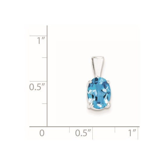 White Gold Filled Sterling Silver 1.4 Carat Oval Natural Blue Topaz Pendant