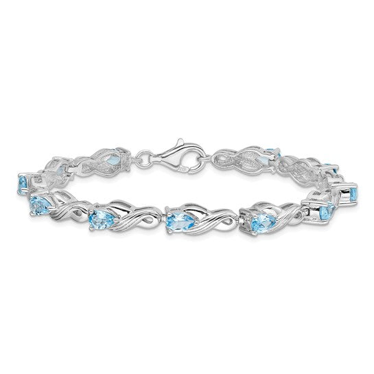 White Gold Filled Sterling Silver Natural 5 Carat Blue Topaz Ribbon Bracelet