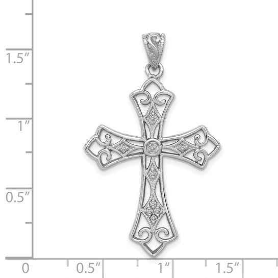 White Gold Filled Sterling Silver Diamond Accent Cross