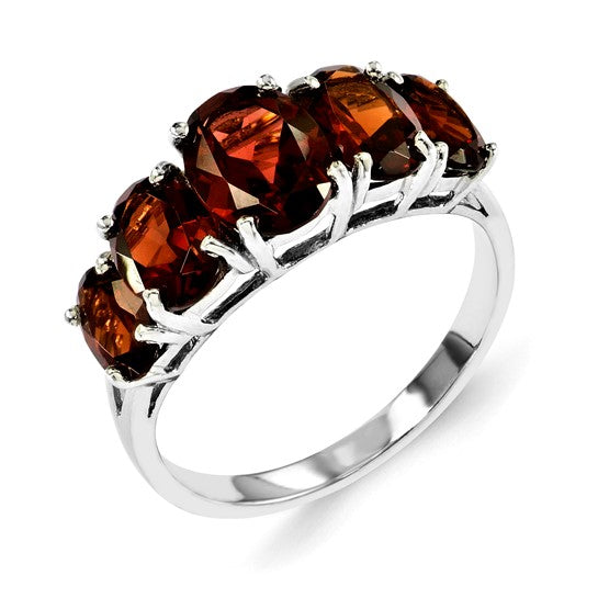 Sterling Silver 5 Stone 4.5 Carat Natural Garnet Ring