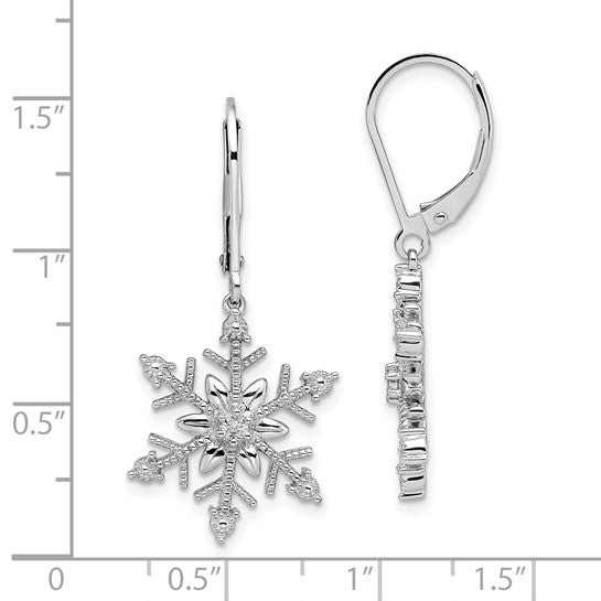 White Gold Filled Sterling Silver Diamond Snow Flake Winter Earrings