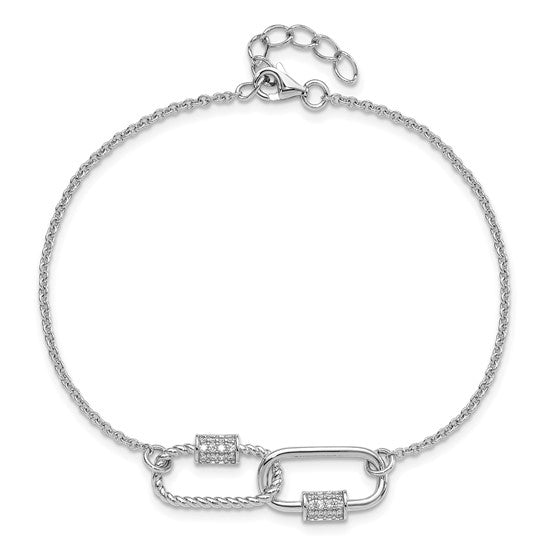 White Gold Filled Sterling Silver CZ Double Barrel Paperclip Bracelet