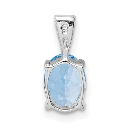 White Gold Filled Sterling Silver 1.4 Carat Oval Natural Blue Topaz Pendant