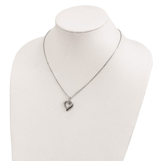 White Night White Gold Filled Sterling Silver Black & White Double Heart Chain & Pendant Set