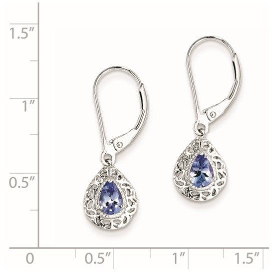 White Gold Filled Sterling Silver Natural Tanzanite Dangle Earrings