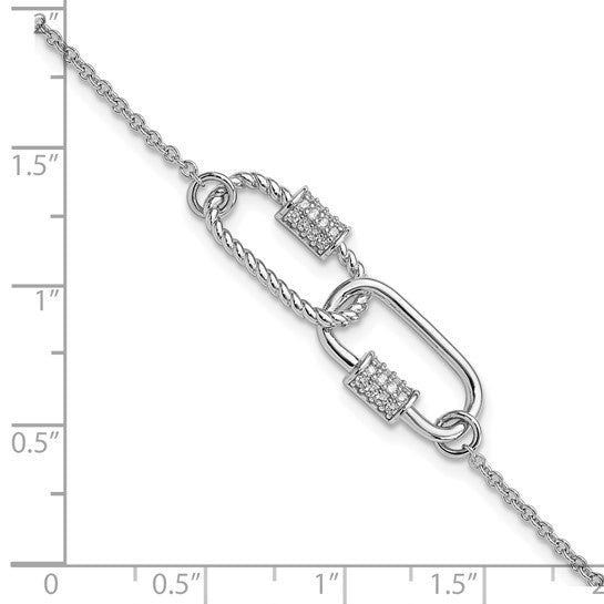 White Gold Filled Sterling Silver CZ Double Barrel Paperclip Bracelet