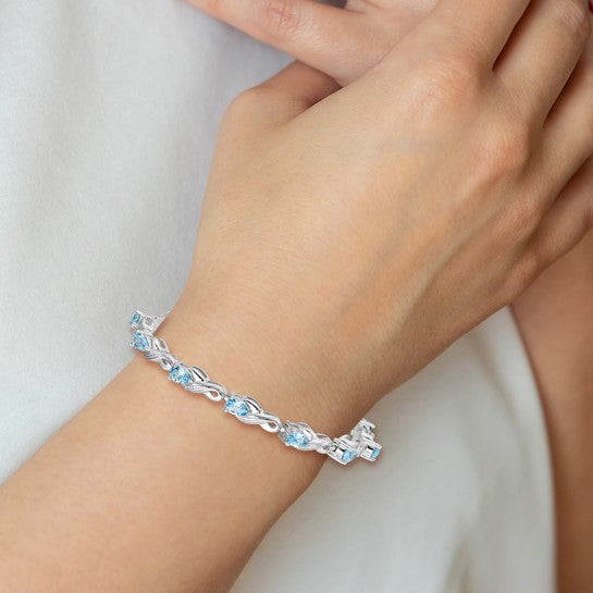 White Gold Filled Sterling Silver Natural 5 Carat Blue Topaz Ribbon Bracelet