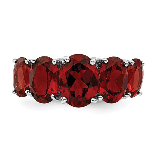 Sterling Silver 5 Stone 4.5 Carat Natural Garnet Ring