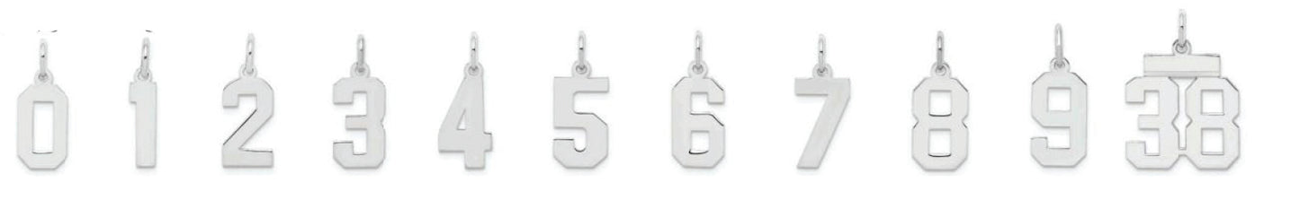 While Gold Over Sterling Silver Polished Jersey Number Pendant 0-99