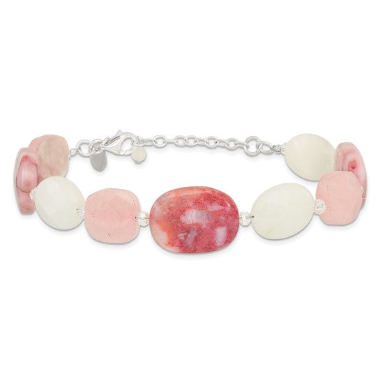 Natural Agate, Jade, Quartz, & Crystal Sterling Silver Bracelet