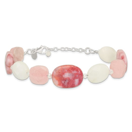 Natural Agate, Jade, Quartz, & Crystal Sterling Silver Bracelet