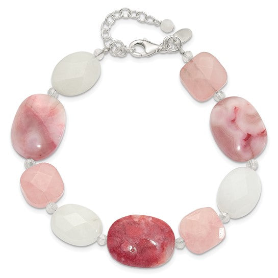 Natural Agate, Jade, Quartz, & Crystal Sterling Silver Bracelet