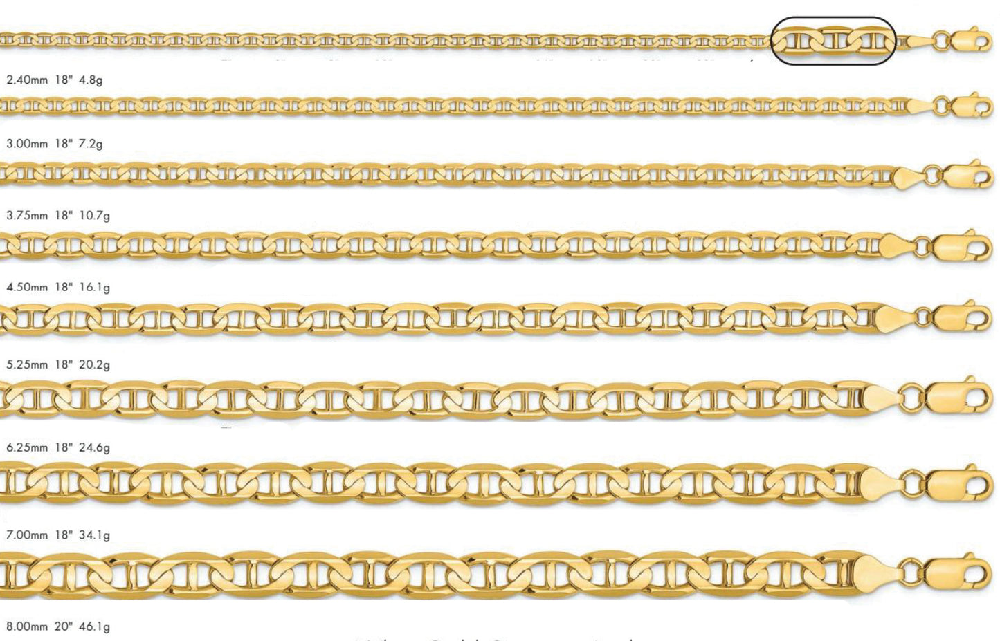 14K Concave Anchor Chain Yellow Gold