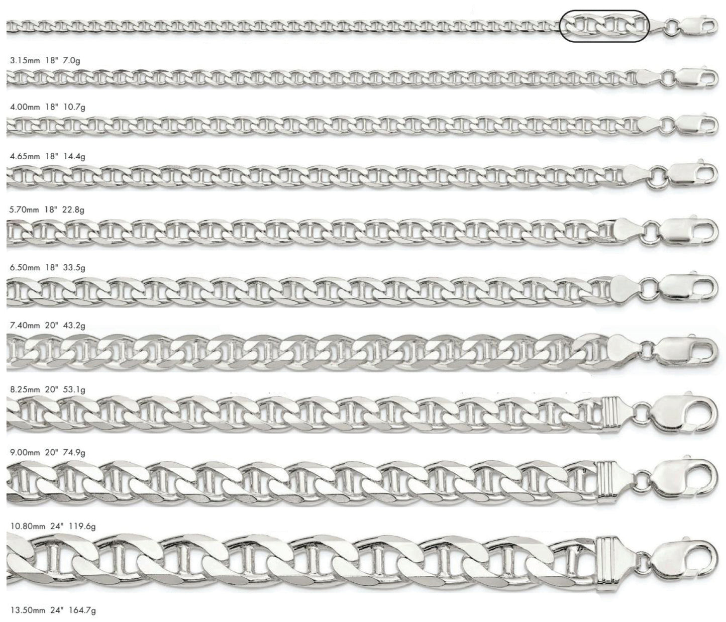 Sterling Silver Flat Anchor Diamond Cut Chain/Braclet