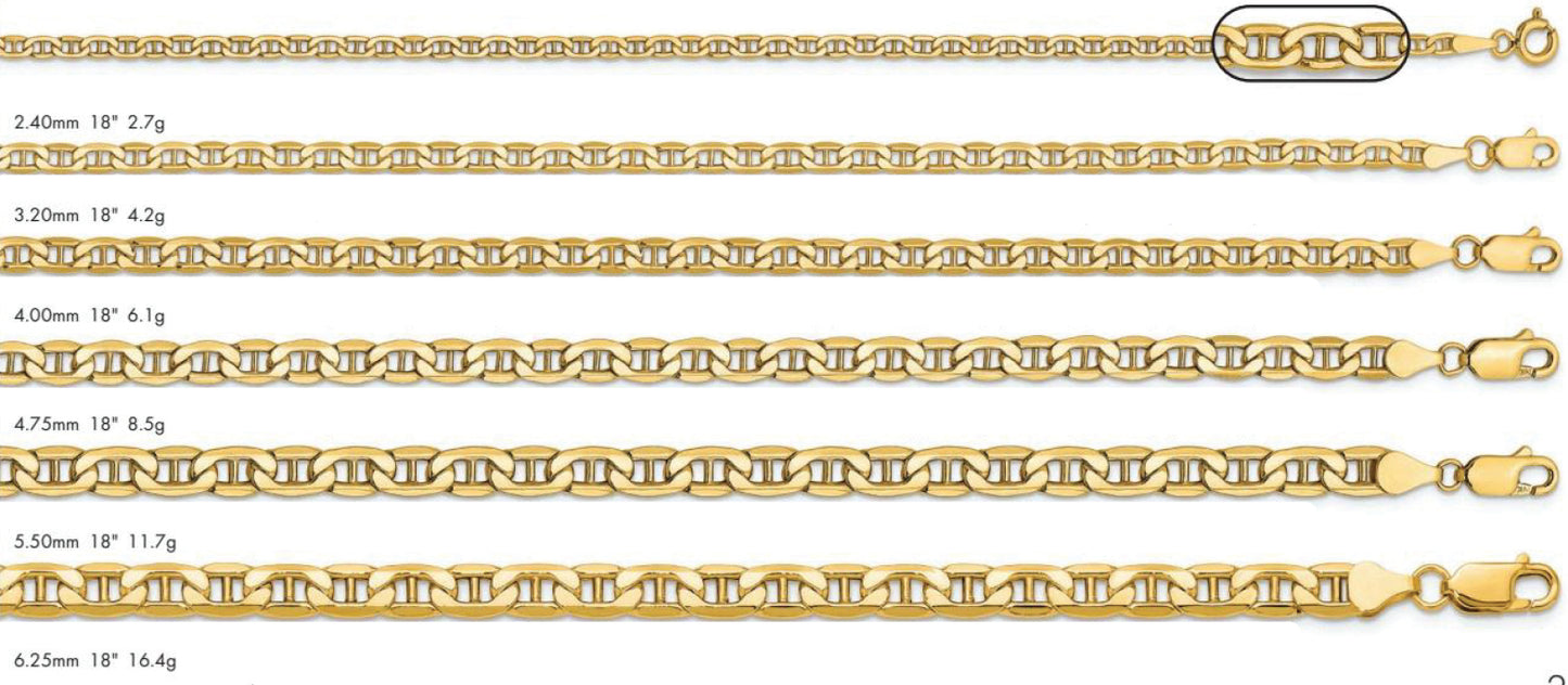 14K Anchor Semi Solid Chain Yellow Gold