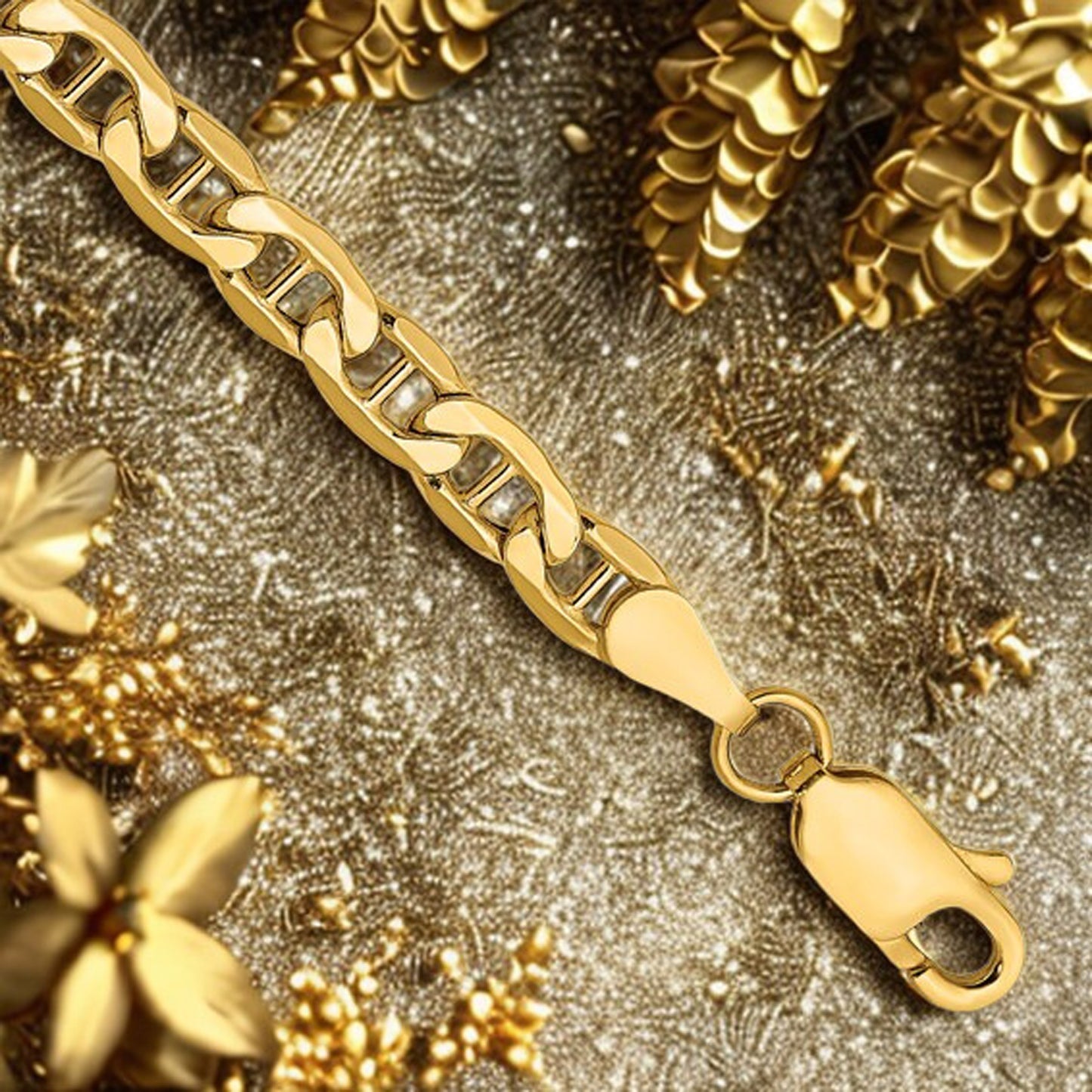 14K Anchor Semi Solid Chain Yellow Gold