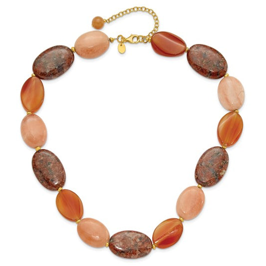 Natural Aventurine, Carnelian, & Jasper Necklace Sterling Silver