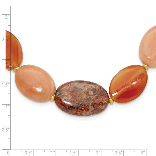 Natural Aventurine, Carnelian, & Jasper Necklace Sterling Silver