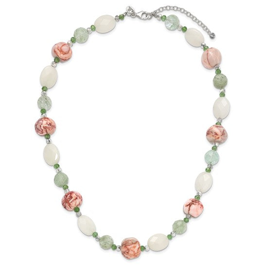Natural Aventurine, crystal, & Jasper Necklace Sterling Silver