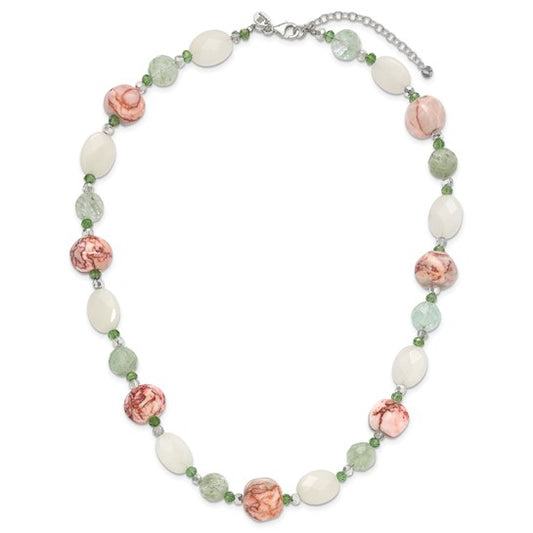 Natural Aventurine, crystal, & Jasper Necklace Sterling Silver