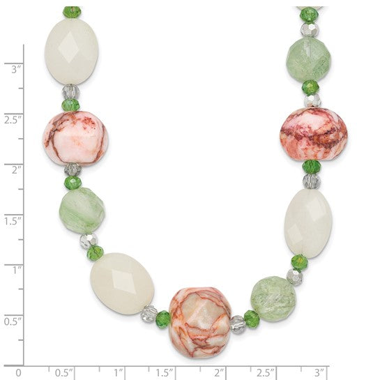 Natural Aventurine, crystal, & Jasper Necklace Sterling Silver