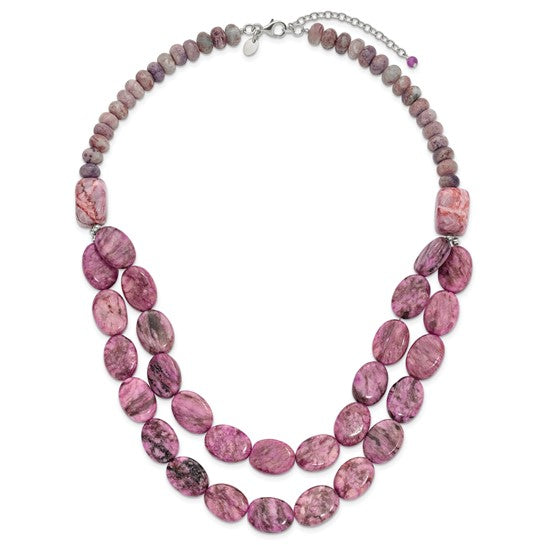 Natural Charoite, Jade, & Jasper Sterling Silver Necklace